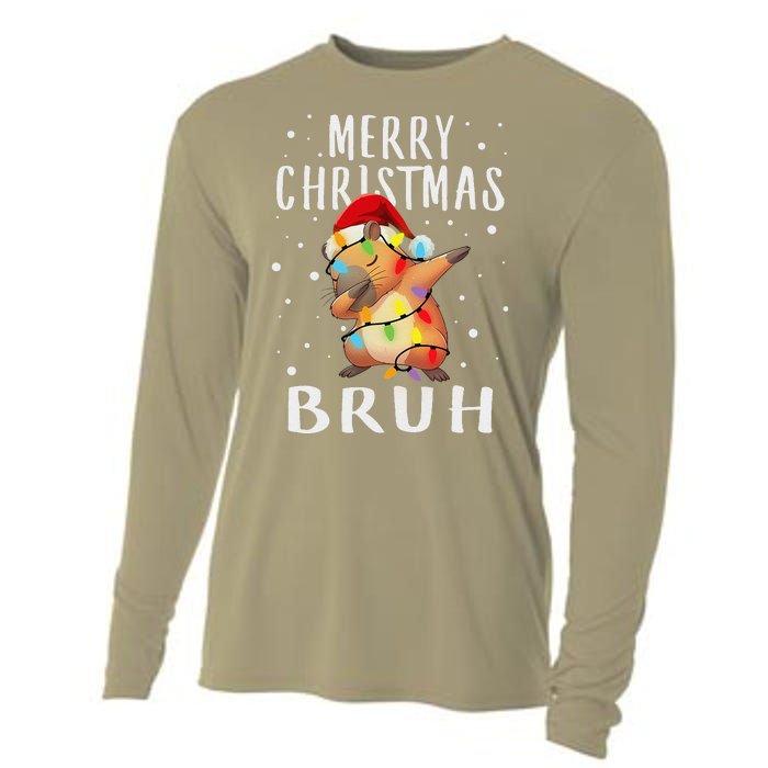 Dabbing Santa Capy Light Merry Christmas Bruh Boy Girl Funny Cooling Performance Long Sleeve Crew