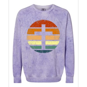 Distressed Sunset Cross Christian Design Colorblast Crewneck Sweatshirt