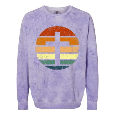 Distressed Sunset Cross Christian Design Colorblast Crewneck Sweatshirt