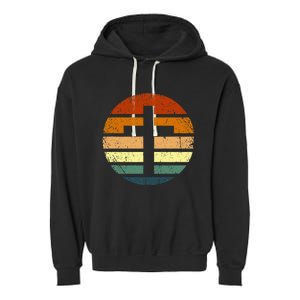 Distressed Sunset Cross Christian Design Garment-Dyed Fleece Hoodie