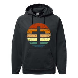 Distressed Sunset Cross Christian Design Performance Fleece Hoodie