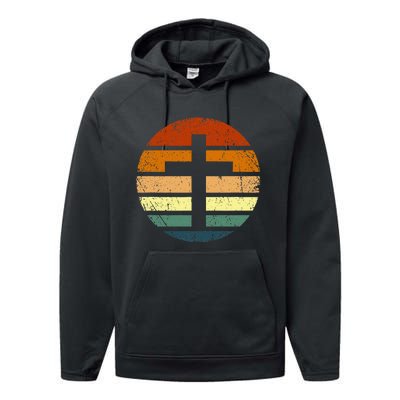 Distressed Sunset Cross Christian Design Performance Fleece Hoodie