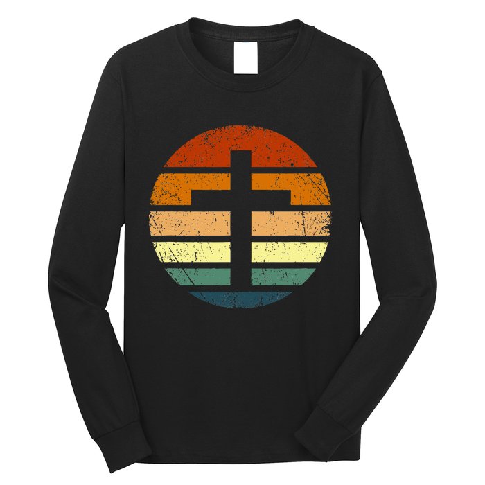 Distressed Sunset Cross Christian Design Long Sleeve Shirt