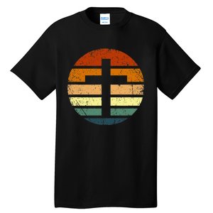 Distressed Sunset Cross Christian Design Tall T-Shirt