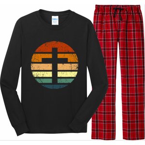 Distressed Sunset Cross Christian Design Long Sleeve Pajama Set