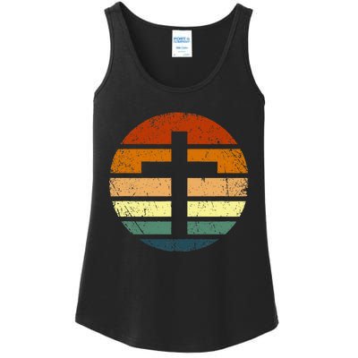 Distressed Sunset Cross Christian Design Ladies Essential Tank