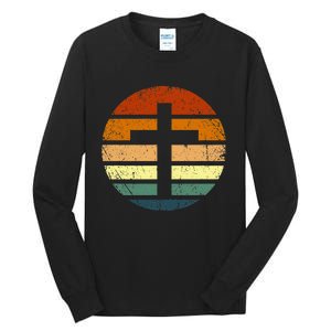 Distressed Sunset Cross Christian Design Tall Long Sleeve T-Shirt