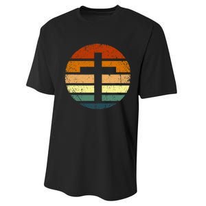 Distressed Sunset Cross Christian Design Performance Sprint T-Shirt