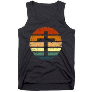 Distressed Sunset Cross Christian Design Tank Top