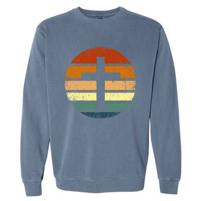 Distressed Sunset Cross Christian Design Garment-Dyed Sweatshirt