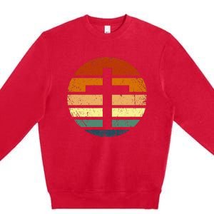 Distressed Sunset Cross Christian Design Premium Crewneck Sweatshirt