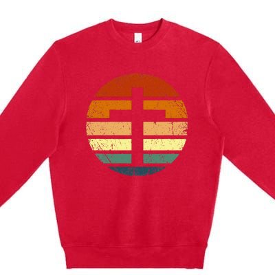 Distressed Sunset Cross Christian Design Premium Crewneck Sweatshirt