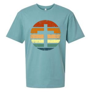 Distressed Sunset Cross Christian Design Sueded Cloud Jersey T-Shirt