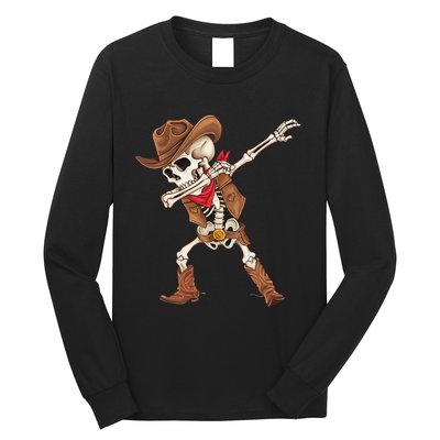 Dabbing Skeleton Cowboy Halloween Costume Gift Long Sleeve Shirt