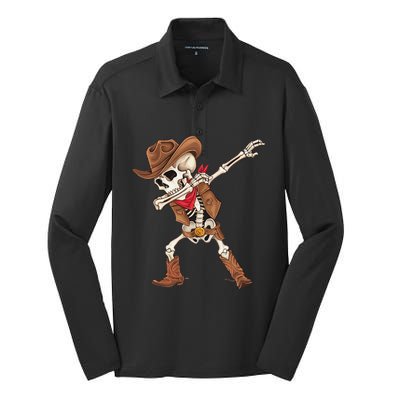 Dabbing Skeleton Cowboy Halloween Costume Gift Silk Touch Performance Long Sleeve Polo