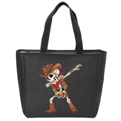 Dabbing Skeleton Cowboy Halloween Costume Gift Zip Tote Bag