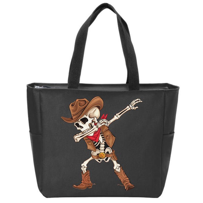 Dabbing Skeleton Cowboy Halloween Costume Gift Zip Tote Bag