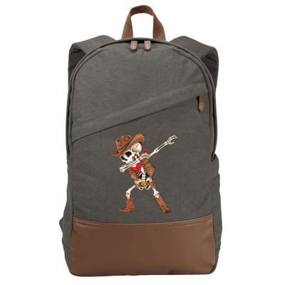 Dabbing Skeleton Cowboy Halloween Costume Gift Cotton Canvas Backpack