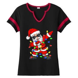 Dabbing Santa Claus Christmas Tree Lights Boys Dab Xmas Ladies Halftime Notch Neck Tee