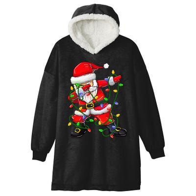 Dabbing Santa Christmas Tree Lights Hooded Wearable Blanket