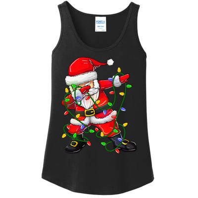 Dabbing Santa Christmas Tree Lights Ladies Essential Tank