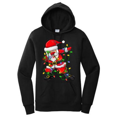 Dabbing Santa Christmas Tree Lights Women's Pullover Hoodie