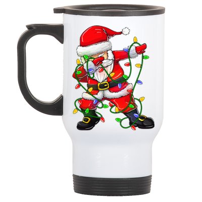 Dabbing Santa Christmas Tree Lights Stainless Steel Travel Mug