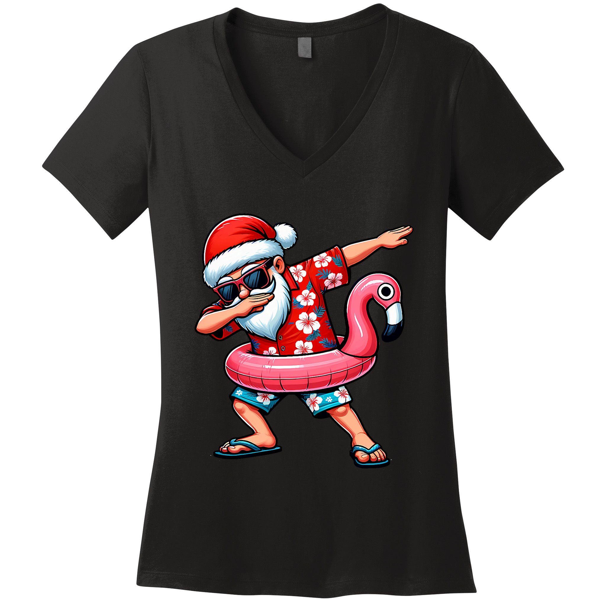 Dabbing Santa Christmas In July Hawaiian Xmas Dab Women's V-Neck T-Shirt