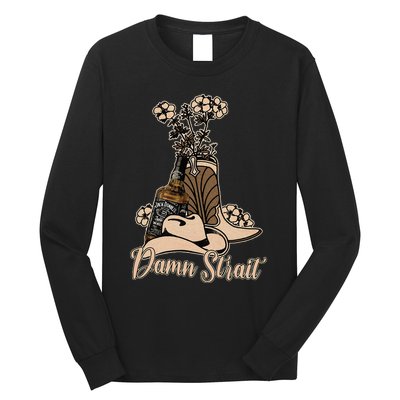 Damn S.T.R.A.I.T Cowboys Outlaws Music 80s Outfit Whiskey Glasses Long Sleeve Shirt