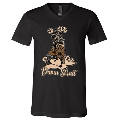 Damn S.T.R.A.I.T Cowboys Outlaws Music 80s Outfit Whiskey Glasses V-Neck T-Shirt