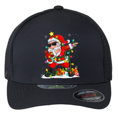 Dabbing Santa Christmas Tree Light Funny Xmas Christmas 2024 Flexfit Unipanel Trucker Cap