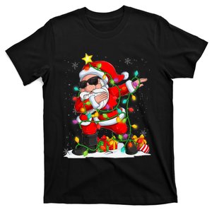 Dabbing Santa Christmas Tree Light Funny Xmas Christmas 2024 T-Shirt