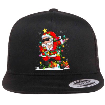 Dabbing Santa Christmas Tree Light Funny Xmas Christmas 2024 Flat Bill Trucker Hat