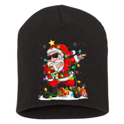 Dabbing Santa Christmas Tree Light Funny Xmas Christmas 2024 Short Acrylic Beanie