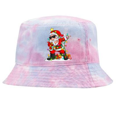 Dabbing Santa Christmas Tree Light Funny Xmas Christmas 2024 Tie-Dyed Bucket Hat