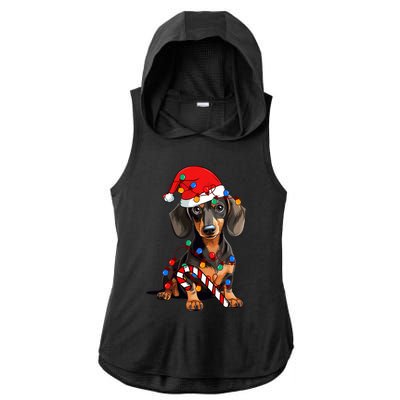 Dachshund Santa Christmas Lights Xmas Dog Lover Xmas Pajama Ladies PosiCharge Tri-Blend Wicking Draft Hoodie Tank