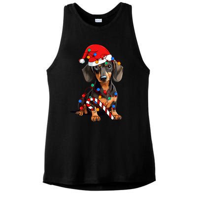 Dachshund Santa Christmas Lights Xmas Dog Lover Xmas Pajama Ladies PosiCharge Tri-Blend Wicking Tank