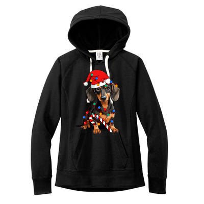 Dachshund Santa Christmas Lights Xmas Dog Lover Xmas Pajama Women's Fleece Hoodie