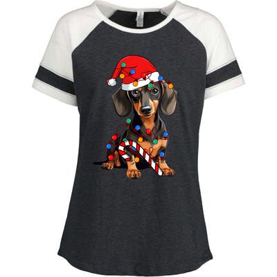 Dachshund Santa Christmas Lights Xmas Dog Lover Xmas Pajama Enza Ladies Jersey Colorblock Tee