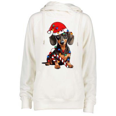 Dachshund Santa Christmas Lights Xmas Dog Lover Xmas Pajama Womens Funnel Neck Pullover Hood