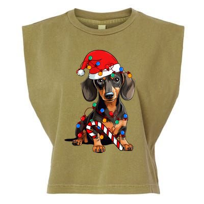 Dachshund Santa Christmas Lights Xmas Dog Lover Xmas Pajama Garment-Dyed Women's Muscle Tee