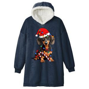 Dachshund Santa Christmas Lights Xmas Dog Lover Xmas Pajama Hooded Wearable Blanket