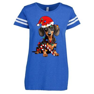 Dachshund Santa Christmas Lights Xmas Dog Lover Xmas Pajama Enza Ladies Jersey Football T-Shirt