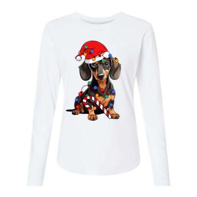 Dachshund Santa Christmas Lights Xmas Dog Lover Xmas Pajama Womens Cotton Relaxed Long Sleeve T-Shirt