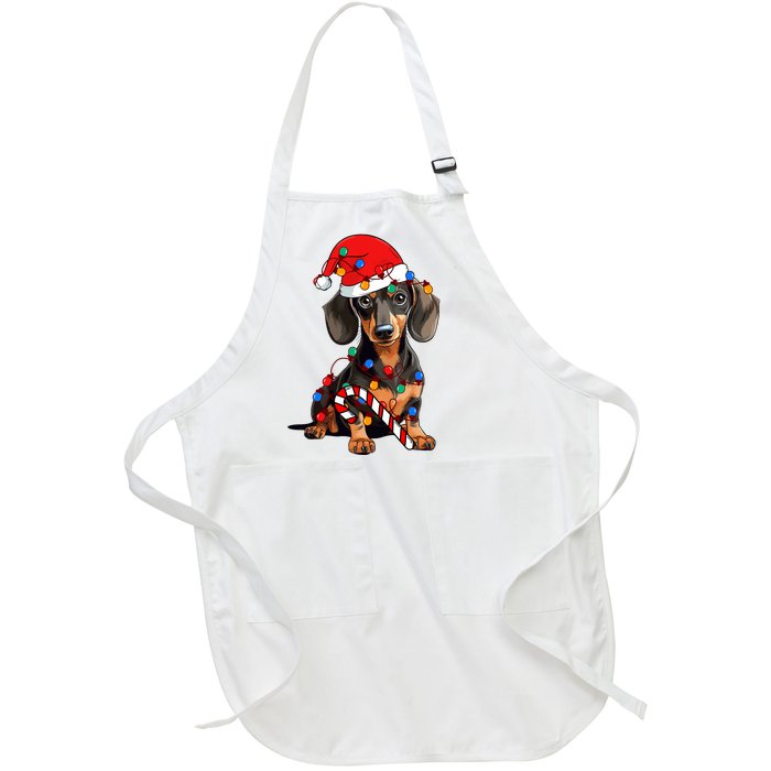 Dachshund Santa Christmas Lights Xmas Dog Lover Xmas Pajama Full-Length Apron With Pockets