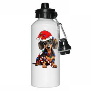 Dachshund Santa Christmas Lights Xmas Dog Lover Xmas Pajama Aluminum Water Bottle