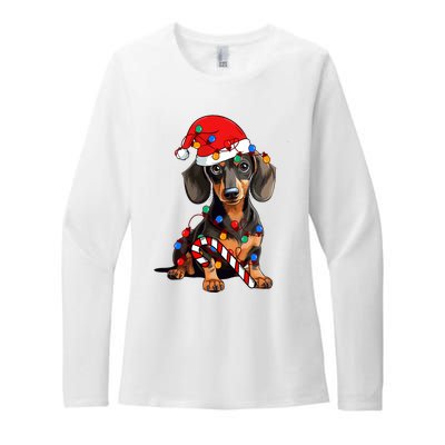 Dachshund Santa Christmas Lights Xmas Dog Lover Xmas Pajama Womens CVC Long Sleeve Shirt