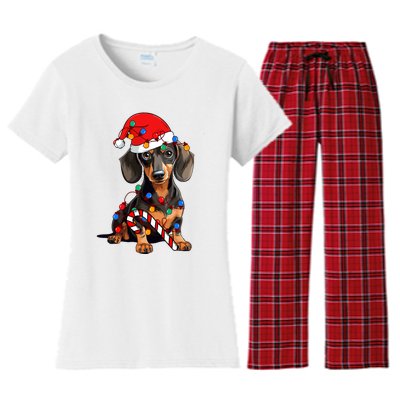 Dachshund Santa Christmas Lights Xmas Dog Lover Xmas Pajama Women's Flannel Pajama Set