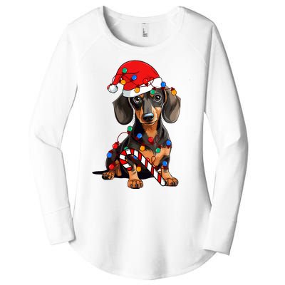 Dachshund Santa Christmas Lights Xmas Dog Lover Xmas Pajama Women's Perfect Tri Tunic Long Sleeve Shirt