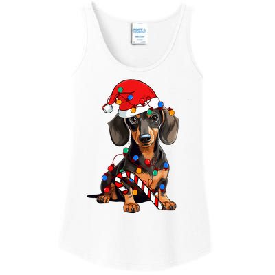 Dachshund Santa Christmas Lights Xmas Dog Lover Xmas Pajama Ladies Essential Tank